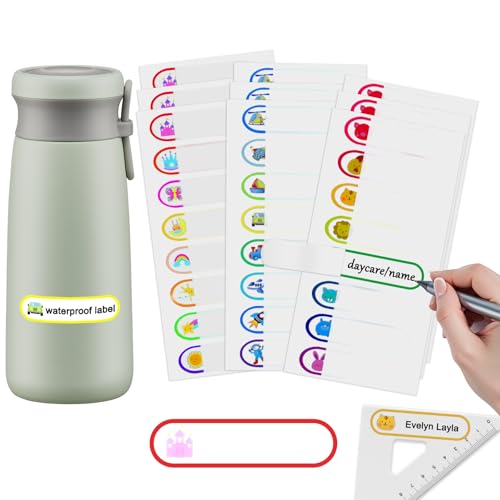 TechMark ネームステッカー 防水 チャイルドボトルラベル デイケア用 パーソナライズタグ カップ、ヘルメット、車、学校の子供の毎日の必需品、アソート24個のアイコン、72枚パック
