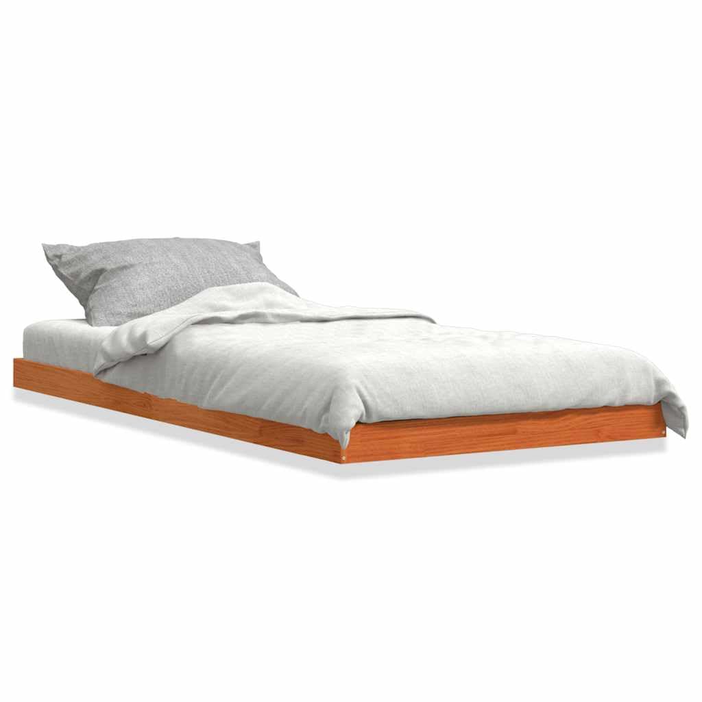 vidaXL Estructura de Cama Madera Maciza de Pino marrón Cera 75x190 cm, Marco de Cama, Muebles de Dormitorio, somier, Marcos de Cama, Cama