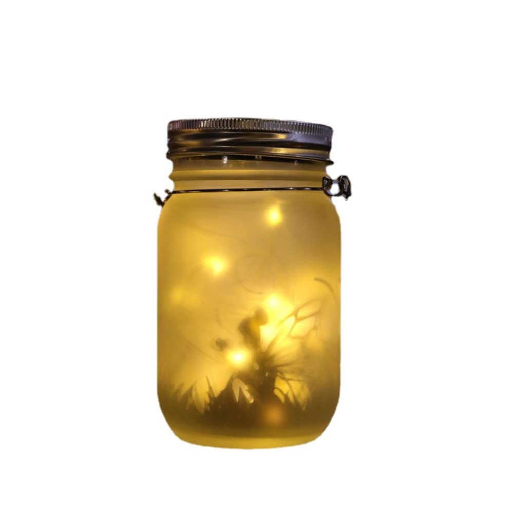 Fairy Solar Jar Light DIY Frosted Glass Jar Decorative Light Hanging Lantern Lamp Garden (Warm/Frosted Bottle)