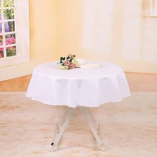 YZEO Polyester Tablecloth 50Inch Wedding Tablecloth White Round Fibre Table Cover 100% Polyester Linen Square Tablecloth