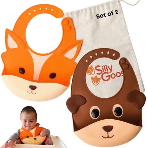 Image of Silly Goose Baby Bibs with Cute Animal Faces, Mess Proof and Dishwasher Safe for Easy Cleanup, Won't Stain or Fade, Soft
