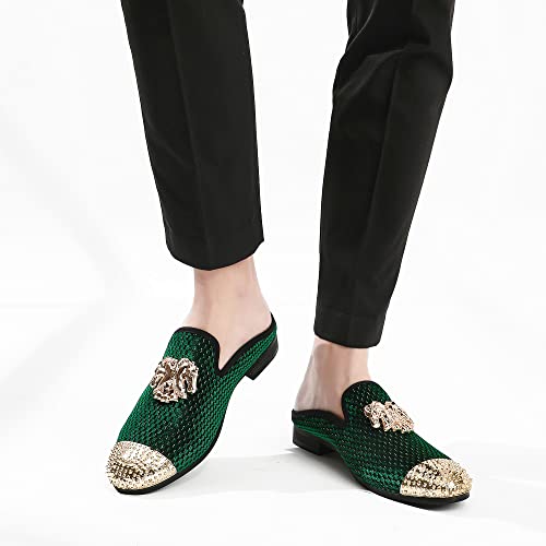 Men's Velvet Slip-on Mule Loafers with Fashion Buckle and Spiked, Stylish Formal Wear Backless Dress Slippers, Casual Anti-Slip Sandals Slides for Men4