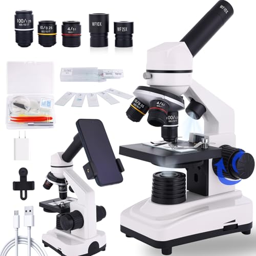 Microscope for Kids & Adults, 40X-2500X High-Power Compound Microscope for Students, School Lab & Home Schooling,Features Prepared Slides & Phone...