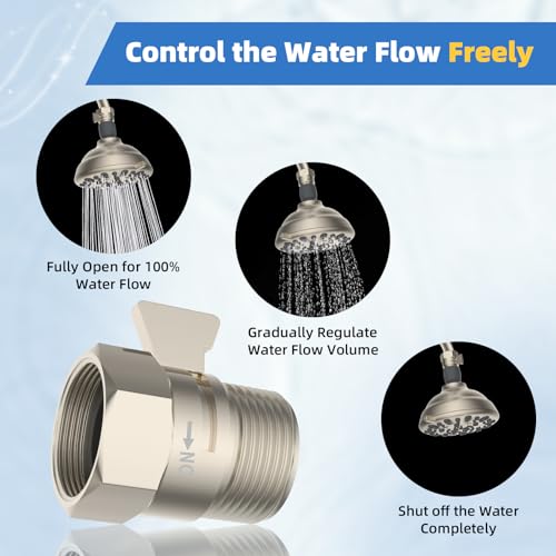 Hibbent All Metal 2 Pack Shower Head Flow Control Valve, G1/2 Brass Shut-off Valve with Metal Handle Lever, Shut OFF Water Flow Control Regulator for Handheld Shower, or Bidet Sprayer, Brushed Nickel - image 3
