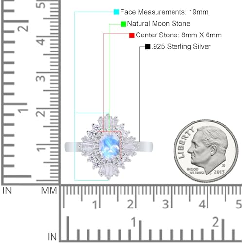 OMRANII Floral Art Deco Ring Oval Natural Moonstone Halo Tapered Baguette Cubic Zirconia Vintage Style Wedding Engagement Rings For Women 925 Sterling Silver Gifts For Her4