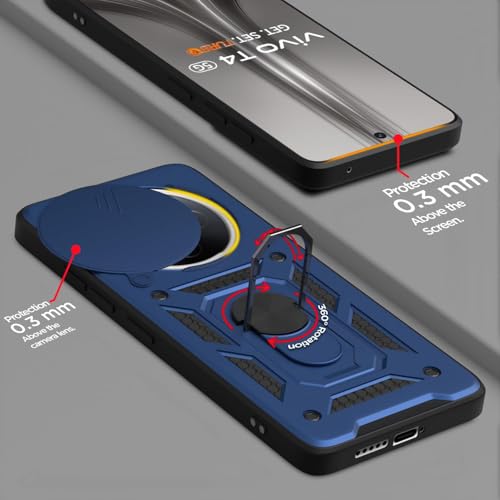 Image of Luxe Back Cover for Vivo T4 5G / iQOO Z10 5G | D10 Tough Armor Case | Sliding Camera Shield | 360 Protection | Kickstand Holder