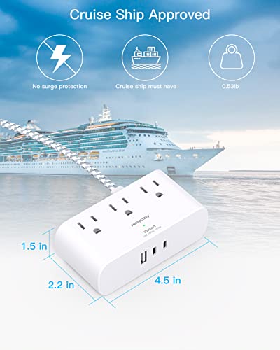 Flat Plug Power Strip, 6 Ft Ultra Thin Flat Extension Cord, 3 Outlets 3 USB Ports(2 USB C) Slim Desk Charging Station, Power Strip with No Surge Protector for Cruise Ship Travel Dorm Room Essentials