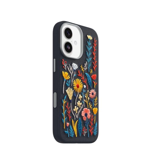 Image of OtterBox iPhone 17 Symmetry Series Cactus Leather Embroidery Case - Enchanted Garden - Blue - Textured, Embroidered Floral Artistic iPhone Case