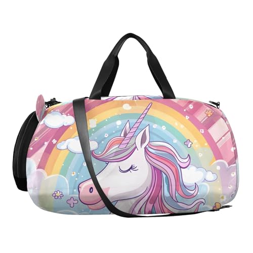 Duffle Bag Kids Gym Bag with Shoes Compartment & Wet Separation Overnight Travel Bag Unicorn and Flowers Clouds for Girl Boy2