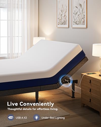 Image of Queen Size Adjustable Bed Frame with Massage & Zero Gravity - Electric Bed Frame with Remote, USB Charging, LED Night Light, 7.5-12.5 inch Adjustable Height, 900LBS Capacity, Quiet Motor