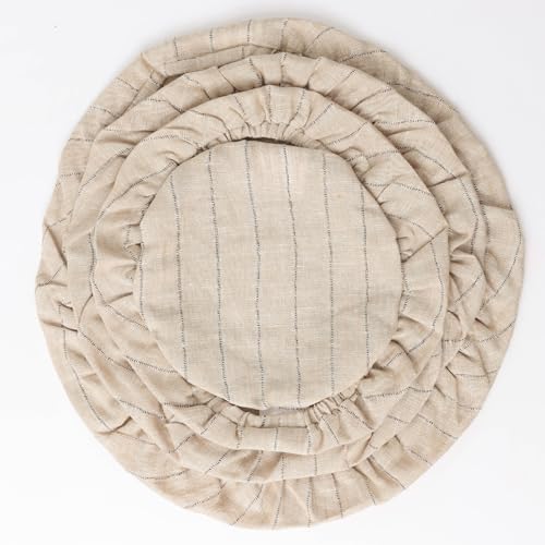 HSOFTIFY 100% Linen Stripe Bowl Covers Reusable For Bread Proofing, 4 Pcs Elastic Cloth Fabric Bowl Covers, 5.9 * 7.9 * 9.8 * 11.8 Inches, Linen