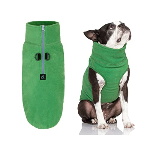 Image of Gooby Half Zip-Up Fleece Vest Dog Sweater, Green, Small | Soft warm fleece; Half-zip, larger opening; Streamlined cutaway fit; Dual D-ring leash; Machine washable