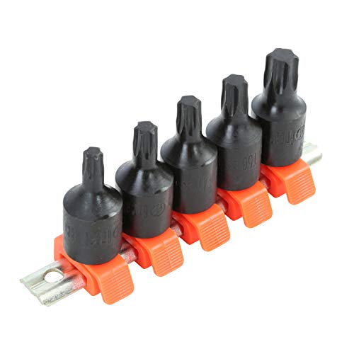 GreatNeck TQS5C Star Torx Bit Set with Rail, 3/8 Inch Drive, 5 Piece  Features Common Torx Bit Sizes for Automotive Repair 