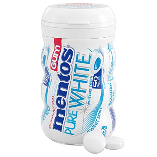 Mentos Pure White Sugar-Free Chewing Gum With Xylitol, Sweet Mint, 50Piece Bottle