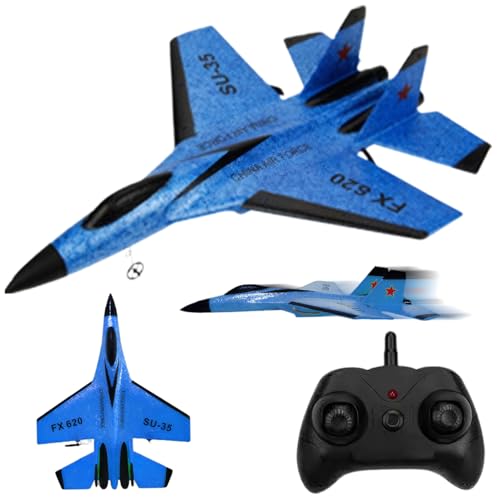 HoveeLuty Avião de controlo remoto Su-35 de 2, 4 GHz, avião RC com equilíbrio automático, planador EPP, drone com luzes, modelo, brinquedo para crianças e adultos, presente azul.