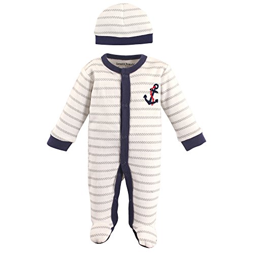 Luvable Friends baby girls Cotton Preemie and Play Cap Sleepers, Anchor, Preemie US