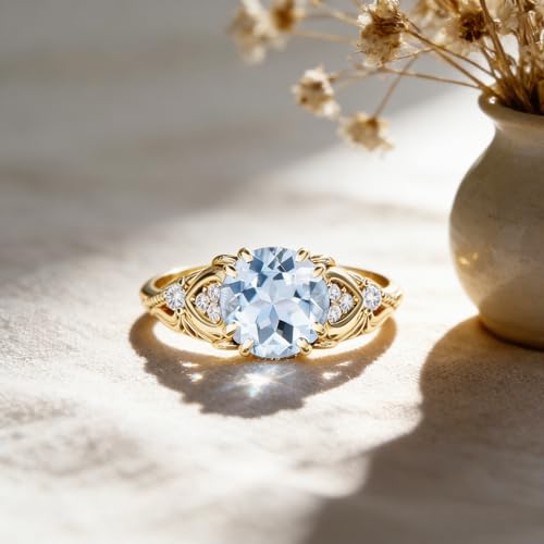 Image of Gemstone Vintage Rings for Women s925 Sterling Silver Round Cut 1.0 Carat Gemstone with Moissanite Promise Engagement Anniversary Ring for Her