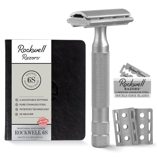 Image of Rockwell Razors 6S Matte Stainless Steel Safety Razor. Adjustable Single Blade Razor With 6 Shave Settings and 5 Recyclable Blades. Custom Shaves For Men and Women. Reduces Razor Burn and Irritation.