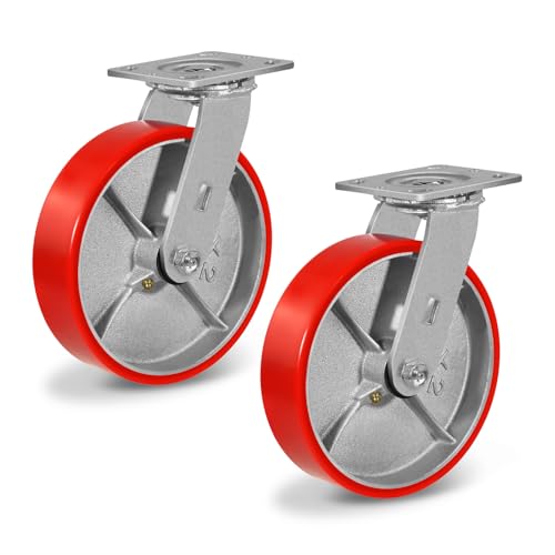 8" Casters, Polyurethane Industrial Caster Wheels Heavy Duty, Top Plate Swivel Casters(2 Pack Swivel)