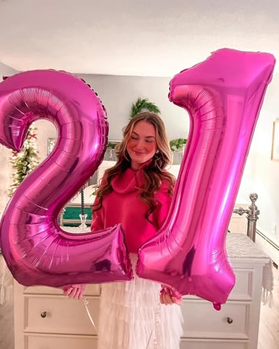 Image of Hot Pink Number 7 Balloon 40 Inch, 7th Birthday Party Decorations, Giant 7 Foil Balloon for Party Supplies