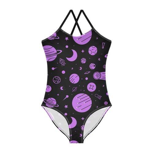 CHIFIGNO Cartoon Space Bathing Suit for Kids Quick Dry Crossback One Piece Swimsuit Girls 3T