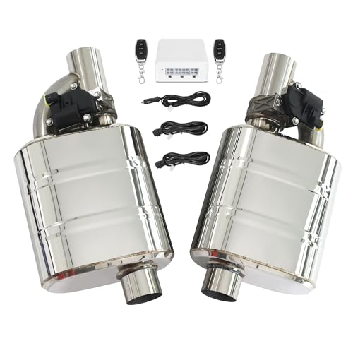 Universal Performance Direct Fit Muffler, Turbo-style Valved Mufflers with Valve Controller Kit for Trucks, Cars (Electronic Valve, 2.5 inch / 63 mm muffler kit)