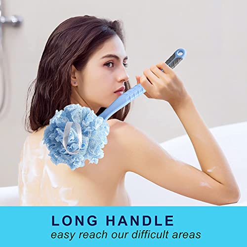 Image of ZUPTIX Back Scrubber Brush, Body Bath shower Brush with Bristles and Loofah Long Handle for Skin Exfoliating Massage Suitable for Wet or Dry,Men and Women (Blue)