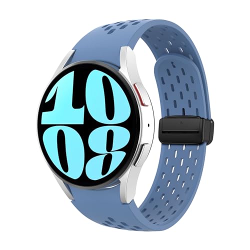 Astorgos No Gap Bands Compatible with Samsung Galaxy Watch 7 FE 6 5 4 Band 40mm 44mm/Watch 6 4 Classic Band 43mm 47mm 42mm 46mm/Watch 5 Pro 45mm, 20mm Breathable Silicone Magnetic Band, Blue