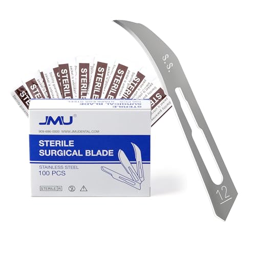 Image of JMU 100pcs Sterile Surgical Blades #12, Disposable Stainless Steel Scalpel Blades, Individually Foil Wrapped