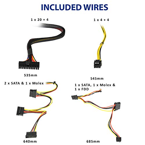 Builder - Alimentatore da 500 W, non modulare, PPFC, efficienza del 70%, ventola di raffreddamento da 12 cm, eccellente alimentatore entry-level, nessun cavo di alimentazione incluso, nero - Alimentatore - Immagine 2