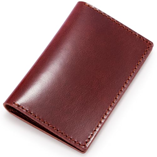 Image of HISCOW Italian Full Grain Leather Slim Card Holder, Minimalist Vegetable Tanned Leather Business Card Case for Men, Ultra-Thin Bifold Front Pocket Wallet, Espresso