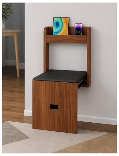 Genérico Banco Zapatero Detrás de la Puerta, Banco Abatible de 40 cm de Ancho con Fondo Plegado de 7 cm, Cojín de PU y Bandeja Superior, para Entrada, Pasillo y Armario(H)