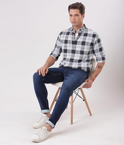 Image of TURMS Men's Casual Checks Shirts, Odor Control, Moisture Wicking, Button Down Collar, Cool Tech Cotton Fabric, Tailored Fit, Full Sleeve