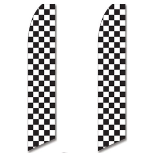 2 (Two) Pack Tall Swooper Flags Black White Race Check Checkered Flag