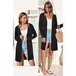 OUGES Women's Open Front Cardigan Shirt with Pockets Long Sleeve Lightweight Coat - Image 2