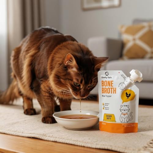 Image of Goofy Tails Chicken Bone Broth for Cats 100 ml (100ml X 1 Pack), Human Grade, Preservative Free, Gut Friendly Cat Food Topper, Cat Supplements with Natural Collagen