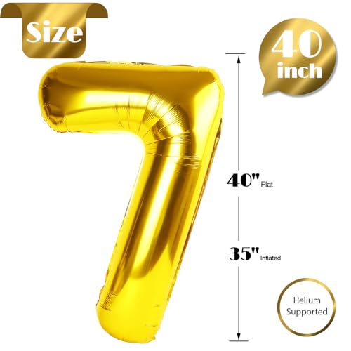 Image of Gold 7 Balloon, Number Balloon 40 Inch, Gold Party Decorations, 7th Balloon Number, Gold Seven Birthday Decorations, Number 7 Balloon