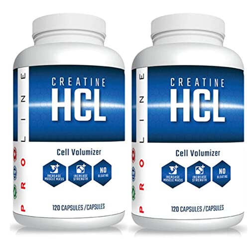 PROLINE Creatine HCL Capsules | Ultra Concentrated Creatine Hydrochloride (HCL) for Strength, Performance, Recovery | 750mg Creatine HCL per Capsule | Vegan Approved, 120 Capsules (Pack of 2)