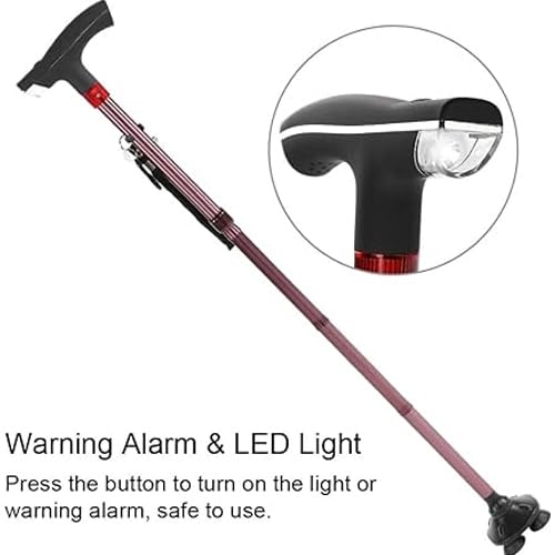 Foldable Walking Stick with LED Alarm Light and Name Card, 4 Sections Aluminum Alloy Elderly Walking Stick Guide Length Adjustable Bronze Blind Cane Crutch (Brown) Foldable Walking Stick with LED Alarm Light and Name Card, 4 Sections Aluminum Alloy Elderly Walking Stick Guide Length Adjustable Bronze Blind Cane Crutch (Brown)