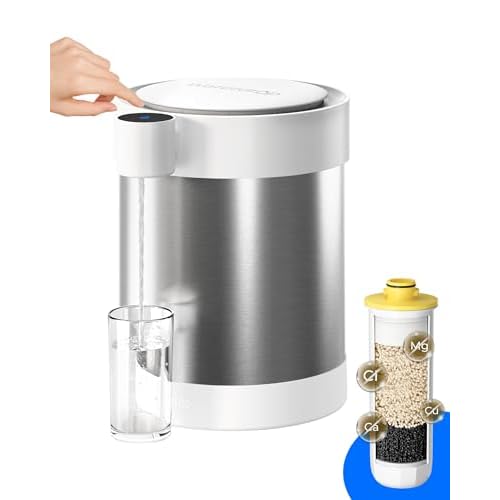 Waterdrop Sofortiges Nicht-Schwerkraft-Wasserfiltersystem, 21-Tassen-Edelstahl-Arbeitsplatten-Wasserfiltersystem mit 1 Filter Edelstahl – für harte