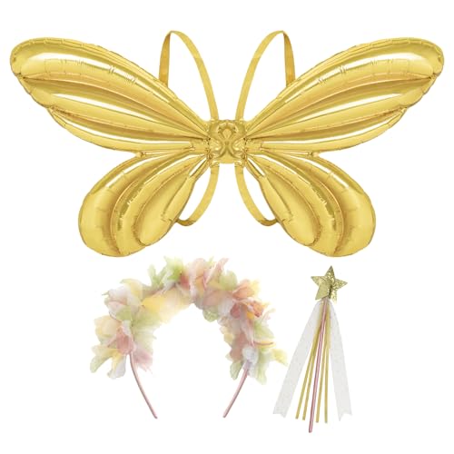 OH YEAH - Festa de aniversário fada - varinha asas balão folha de diadema flores - aniversário infantil - decoração de aniversário infantil temático - para eventos e festas (kit disfarce de fada)