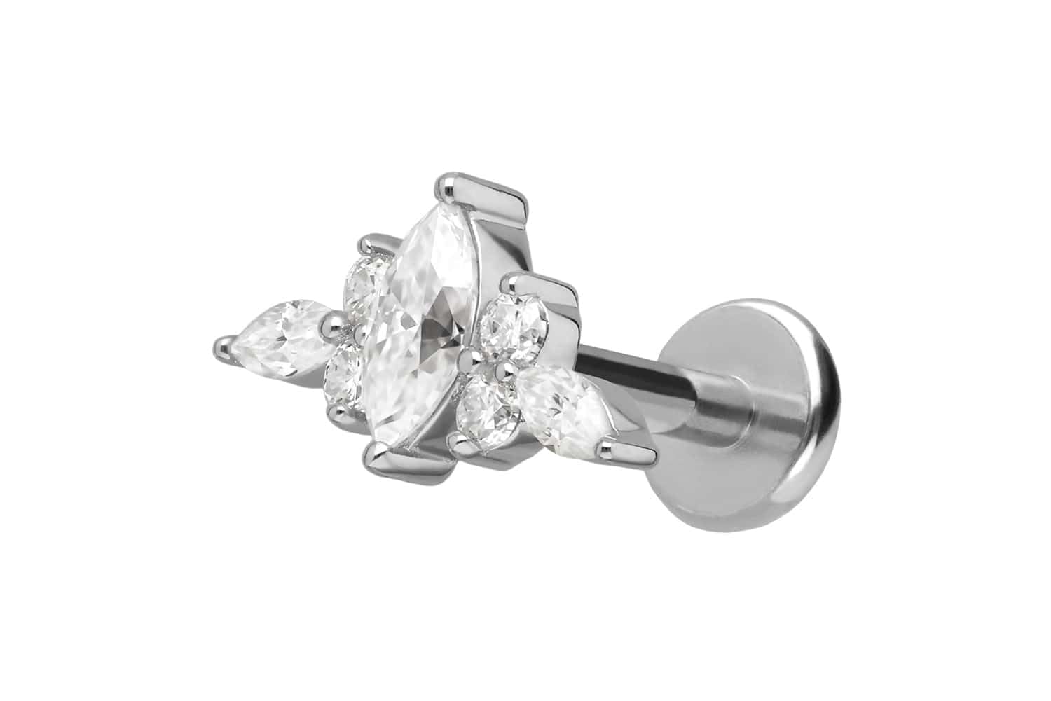 PIERCINGLINE Piercing Stecker Titan Labret mit Innengewinde + 925er Silber Aufsatz MOISSANIT-DESIGN - Goldfarben, Silberfarben