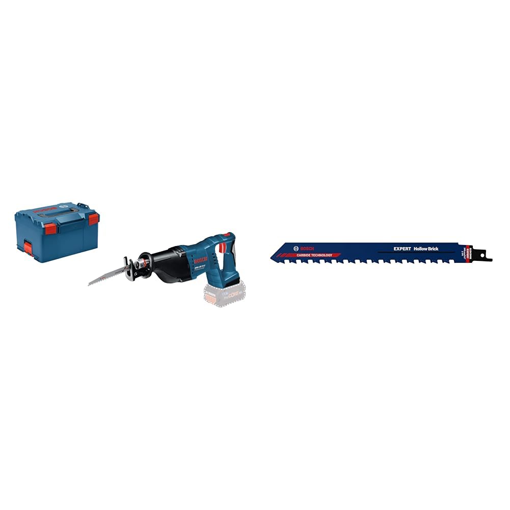 Bosch Professional GSA 18 V-LI - Sierra sable a batería (sin batería, en L-BOXX) + 1x Hoja de sierra sable Expert `Hollow Brick` S 1543 HM (Bloque de construcción de poroton, 240 mm, accesorios)