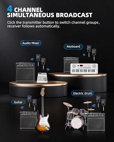 Image of LEKATO 2.4GHz Wireless Guitar System Wireless Transmitter Receiver with Charging Box 4 Audio Channels for Guitar Bass Electric Instruments(WS-200)