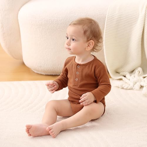 Baby Boy Ribbed Bodysuit Long Sleeve Solid Romper Newborn One Piece Outfits Unisex Ribbed Clothes,0-18 Months4
