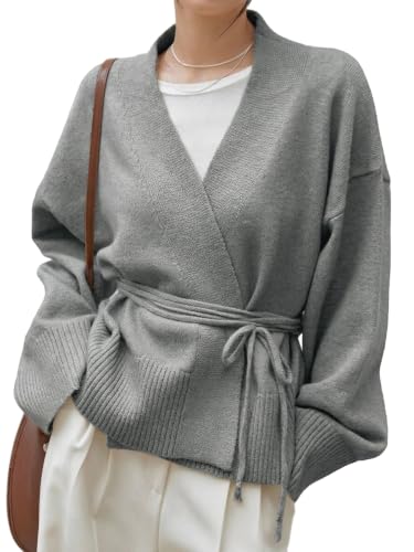 Image of WDIRARA Women's Wrap Long Sleeve Tie Front Cardigan