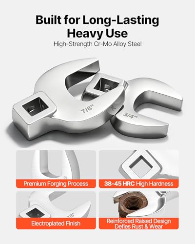 Image of VEVOR Crowfoot Wrench Set, 3 /8 inch Drive, 22-Piece Metric and SAE Size Crows Foot Wrenches, CR-MO Alloy Steel, with Storage Tray, Dual Size Markings on Tools and Tray, for Auto Maintenance or Repairs