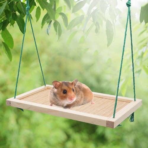 Image of Bird Swing Toys, Natural Wood + Bamboo Small Animals Hammock, Parrot Perch Stand, Cage Accessories for Small and Medium Birds Parrots Parakeets Cockatiels Budgie Hamster