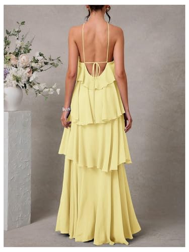SOLY HUX Women's Sundresses Ruffle Layered Halter Flowy Maxi Dress Elegant Wedding Guest Dresses3