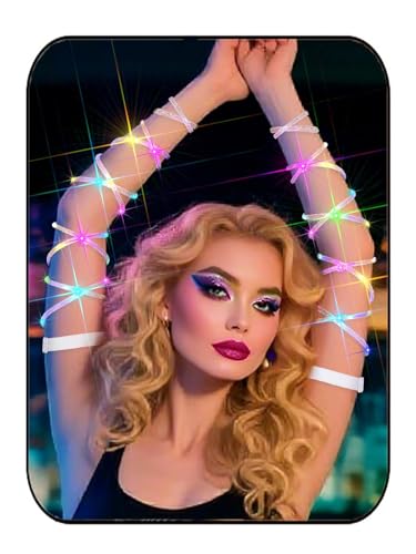 Lorealri LED Light Up Arm Bands Spiral Glow Wraps for Mardi Gras Party EDC Music Festival Costume Multicolor